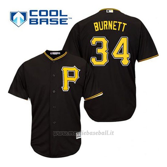 Maglia Baseball Uomo Pittsburgh Pirates A.j. Burnett 34 Nero Alterner Cool Base